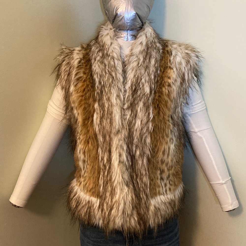 Cache Faux Fur Vest in Brown and Cream.
